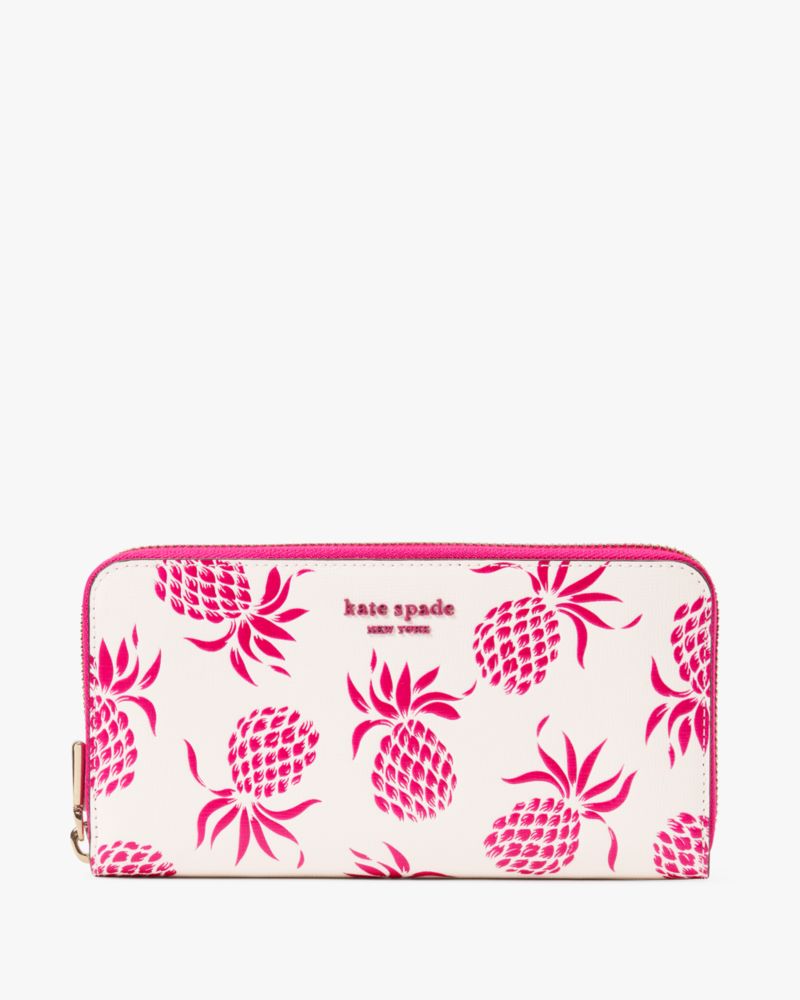 Kate Spade,Morgan Pineapple Embossed Zip Around Continental Wallet,Leather,Continental,Metal,Logo,Scratch Resistant,Casual,