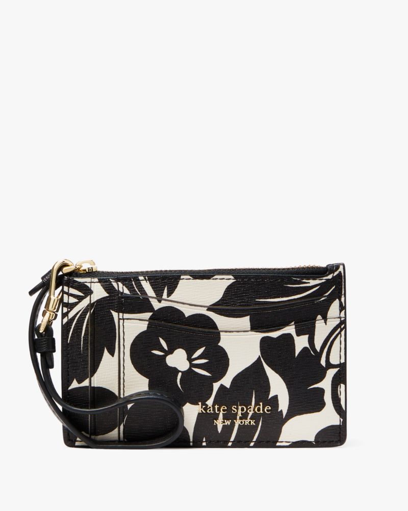 Kate Spade,Morgan Tropical Foliage Coin Card Case Wristlet,Black Multi