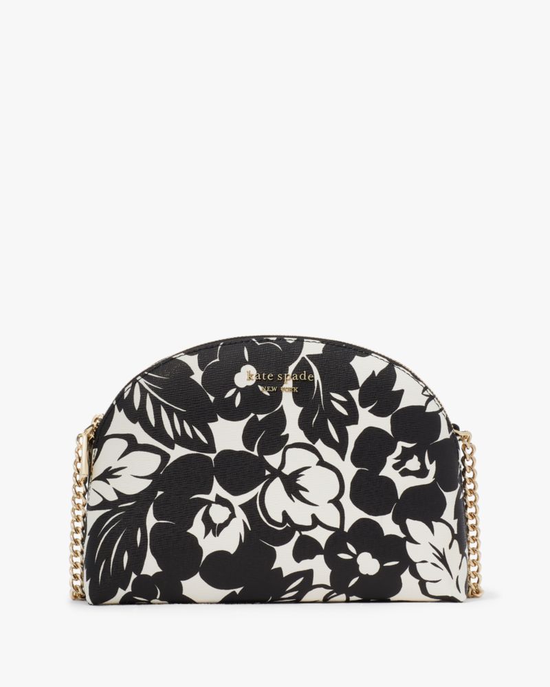 Kate Spade,Morgan Tropical Foliage Double Zip Dome Crossbody,Black Multi