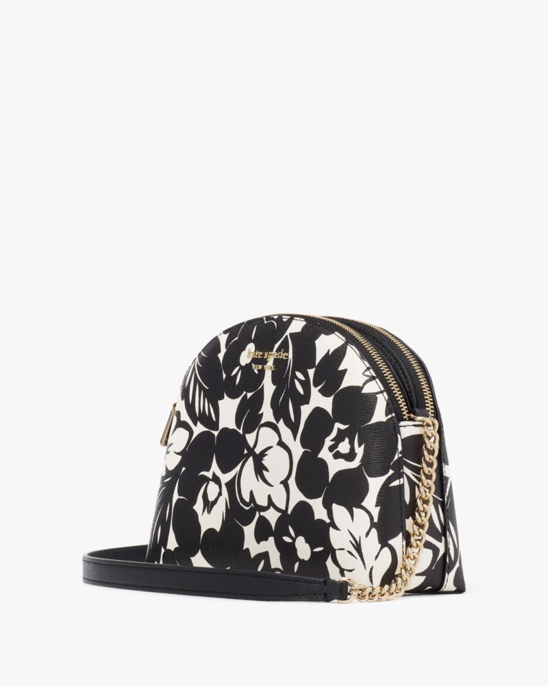 Kate Spade,Morgan Tropical Foliage Double Zip Dome Crossbody,Crossbody,PVC,Metal,Logo,Gold Metal,Casual,Black