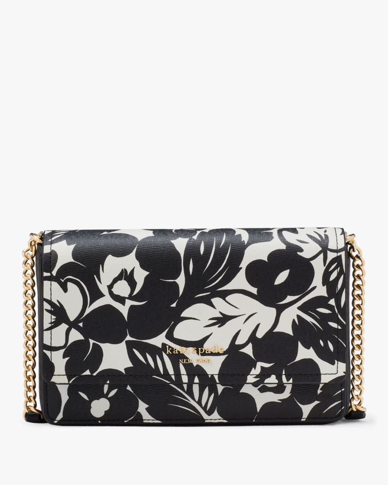 Kate Spade,Morgan Tropical Foliage Flap Chain Wallet,Black Multi