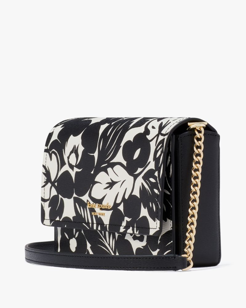 Kate Spade,Morgan Tropical Foliage Flap Chain Wallet,Black Multi