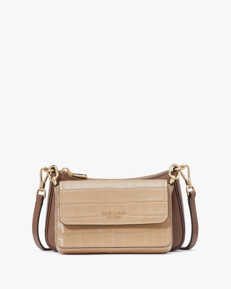 Kate Spade,Double Up Croc Embossed Crossbody,Warm Acorn Multi