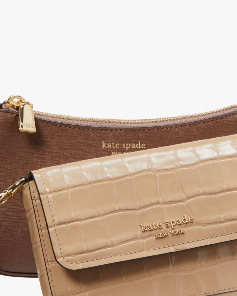 Kate Spade,Double Up Croc Embossed Crossbody,Crossbody,Logo,Metal,Casual,