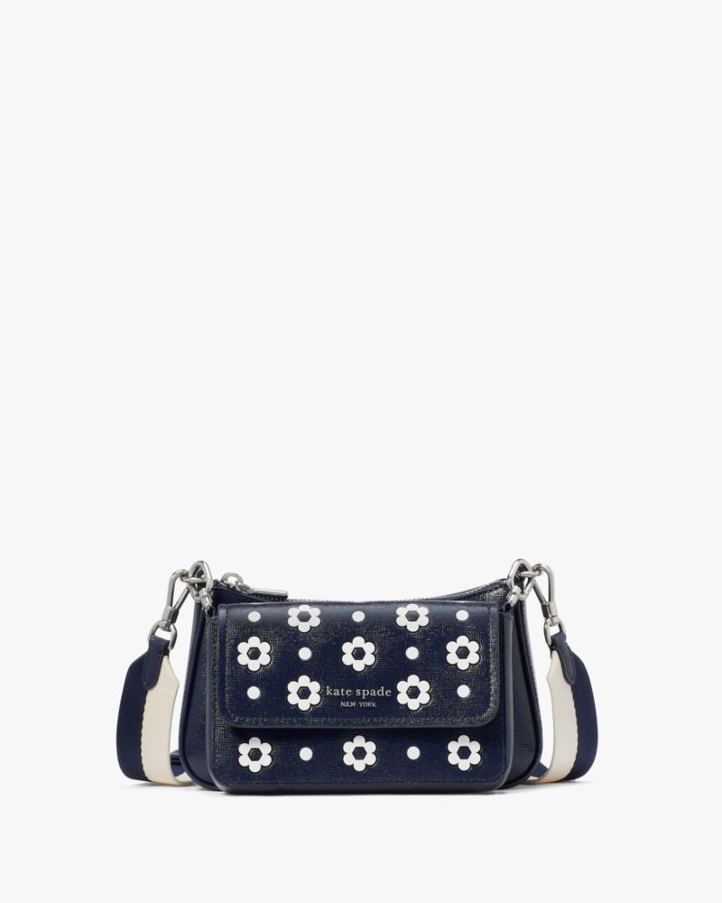 Kate Spade,Double Up Daisy Dot Crossbody,Crossbody,Logo,Metal,Pattern,Casual,Black