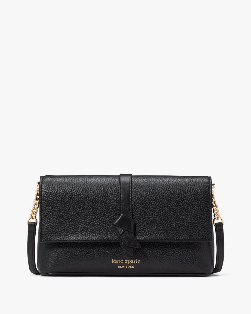 Kate Spade,Knott Flap Chain Crossbody,Leather,Crossbody,Chain Detail,Logo,Metal,Knot,Shoulder Guard,Day Party,Black