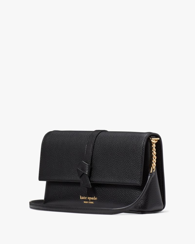 Kate Spade,Knott Flap Chain Crossbody,Leather,Crossbody,Metal,Chain Detail,Logo,Knot,Shoulder Guard,Day Party,Black