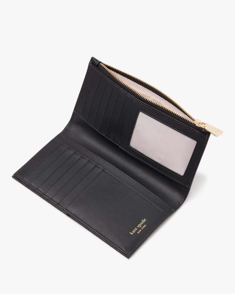 Kate Spade,Knott Zip Slim Wallet,Leather,Bi Fold,Logo,Metal,Casual,Black