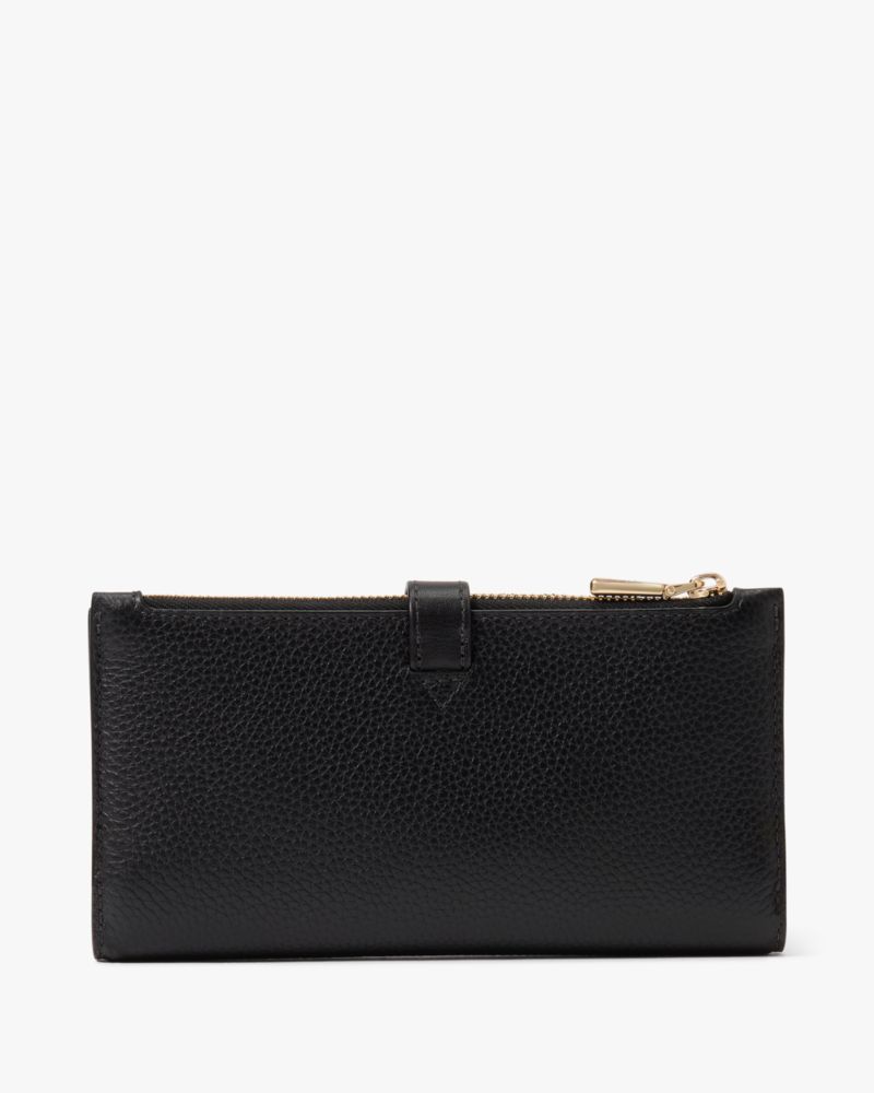 Kate Spade,Knott Zip Slim Wallet,Leather,Bi Fold,Logo,Metal,Casual,Black