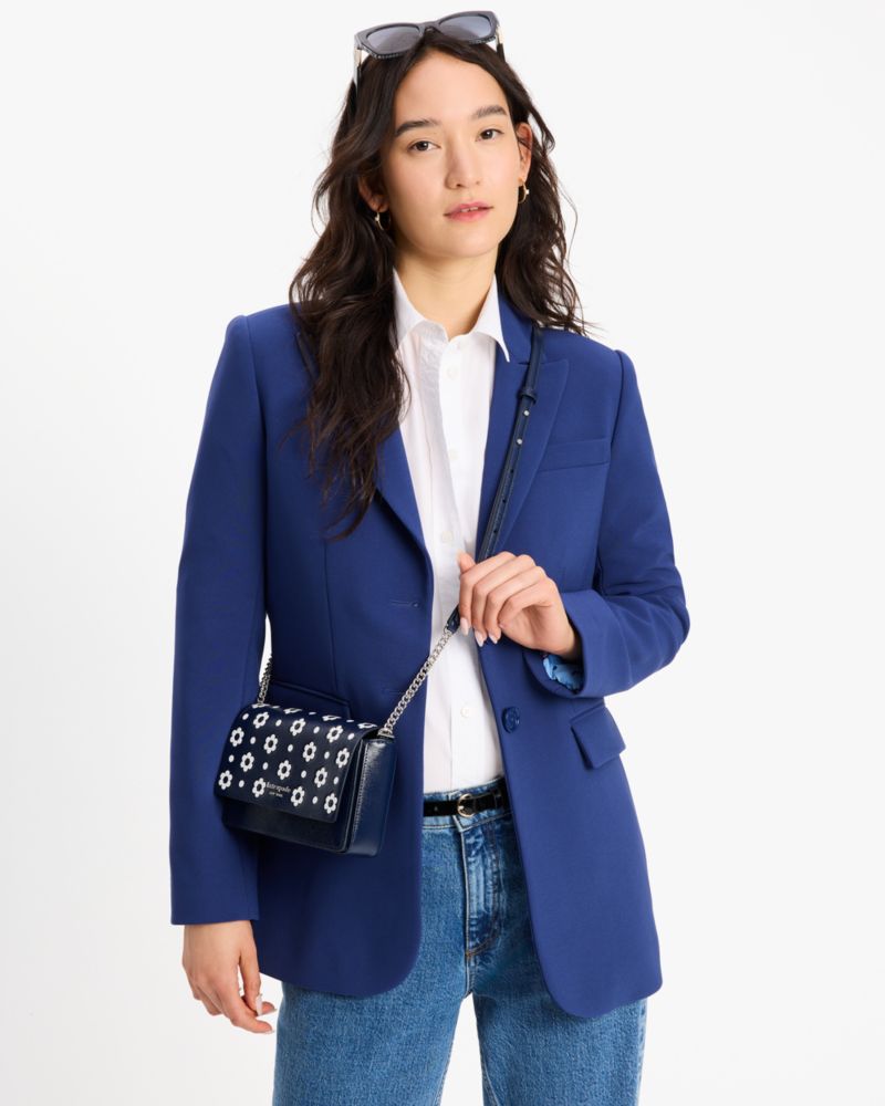 Kate Spade,Morgan Daisy Dot Flap Chain Wallet,Crossbody,Chain Detail,Pattern,Scratch Resistant,Casual,Navy