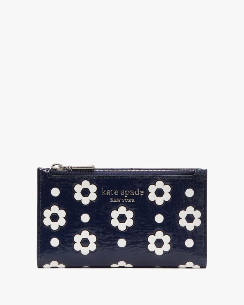 Kate Spade,Morgan Daisy Dot Small Slim Bifold Wallet,Bi Fold,Metal,Logo,Casual,Black