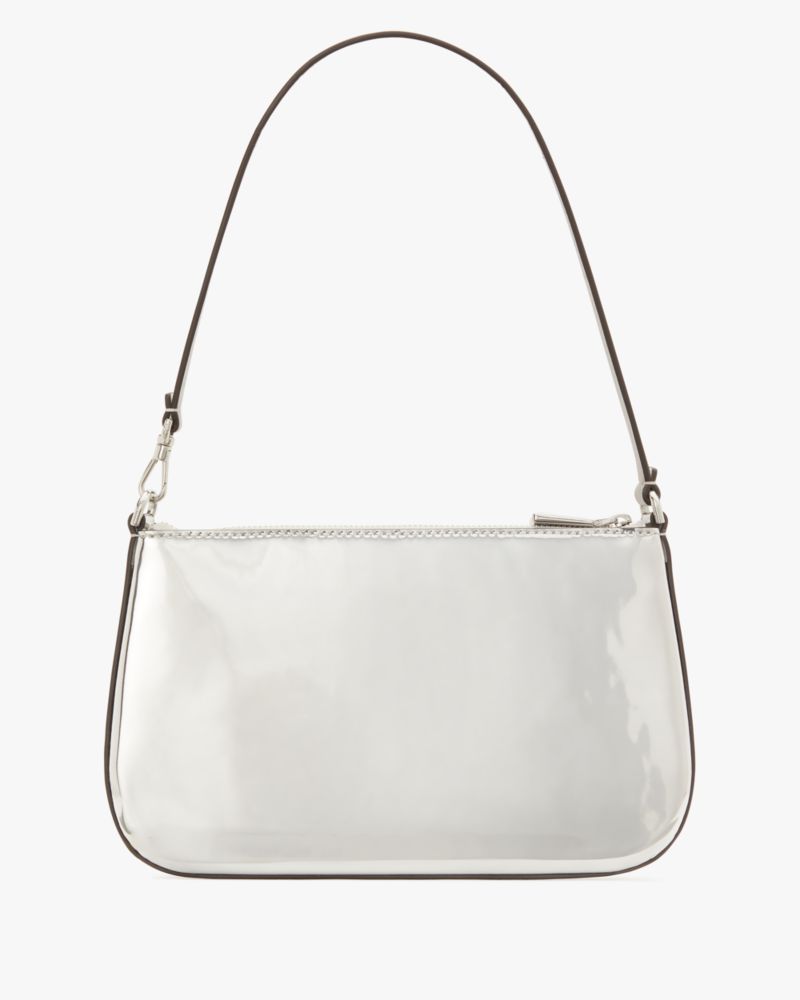 Kate Spade,Sam Icon Metallic Mini Pochette,Shoulder Bag,Chain Detail,Logo,Applique,Silver Metal,Casual,Metallic,Silver