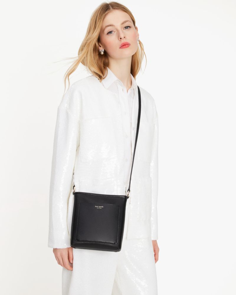 Kate Spade,Ava Small Swingpack,Leather,Crossbody,Logo,Word Embellishment,Adjustable,Casual,Black