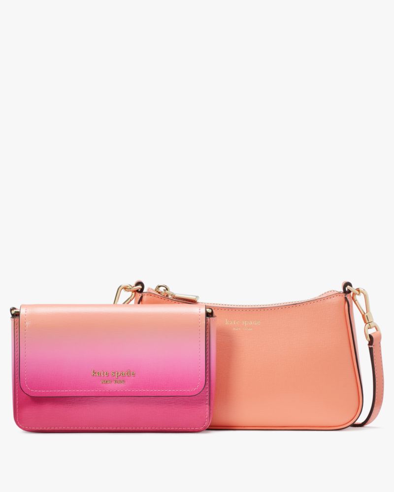 Kate Spade,Double Up Ombre Crossbody,Leather,Clutch,Crossbody,Logo,Metal,Day Party,Multi Color