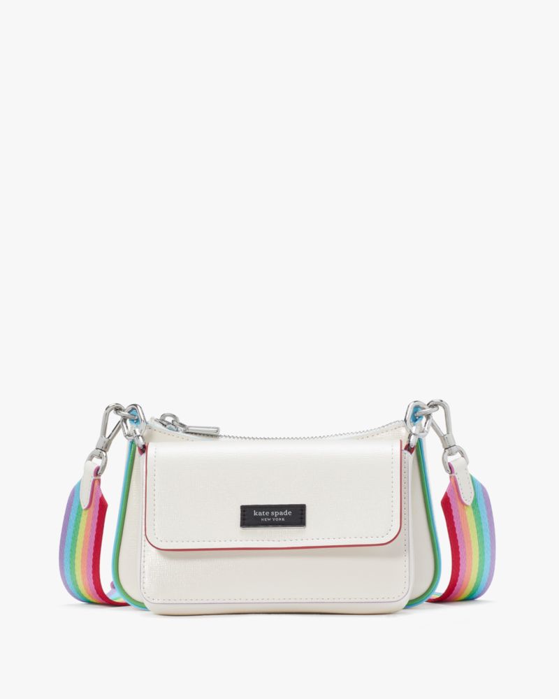 Kate Spade,Double Up Rainbow Trim Crossbody,Cream Multi