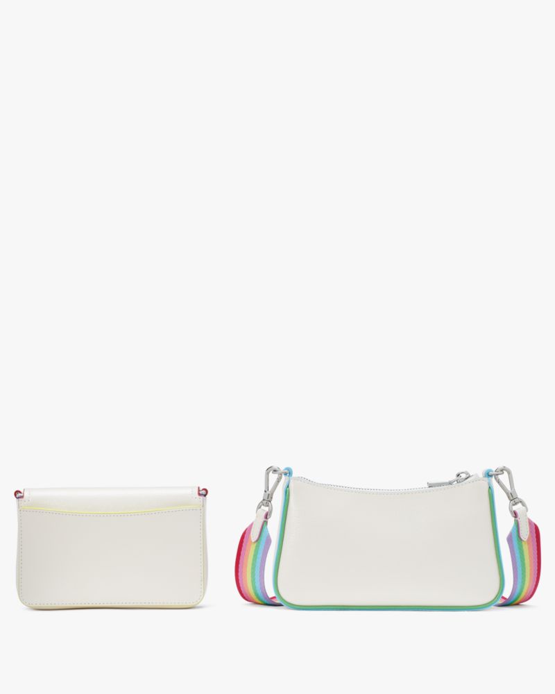 Kate Spade,Double Up Rainbow Trim Crossbody,Leather,Clutch,Crossbody,Logo,Metal,Stripe,Casual,