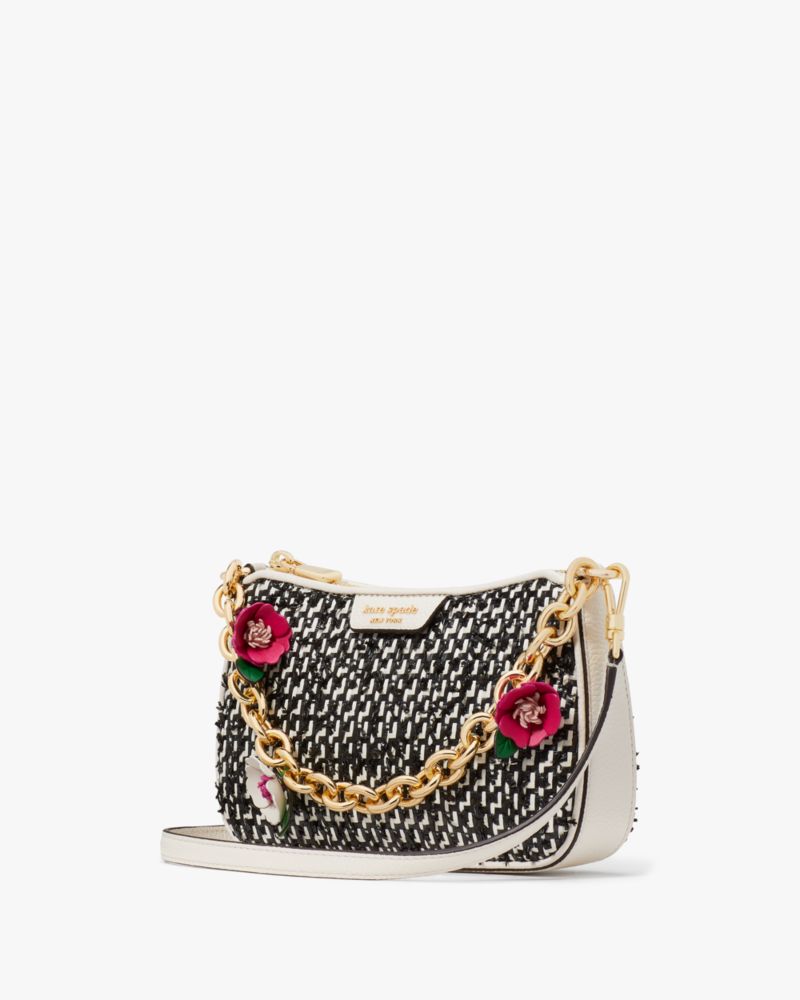 Kate Spade,Jolie Raffia Tweed Small Convertible Crossbody,Tweed,Crossbody,Straw,Logo,3D Embellishment,Piping,Metal,Shoulde...,Multi Color