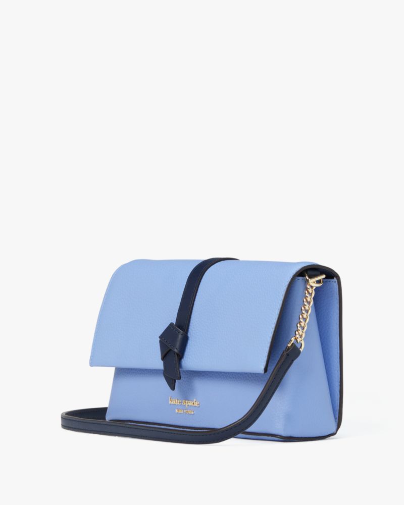 Kate Spade,Knott Colorblocked Flap Chain Crossbody,Leather,Crossbody,Stripe,Logo,Chain Detail,Metal,Knot,Shoulder Guard,Da...,Blue