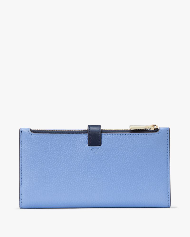 Kate Spade,Knott Colorblocked Zip Slim Wallet,Leather,Bi Fold,Logo,Metal,Casual,Blue