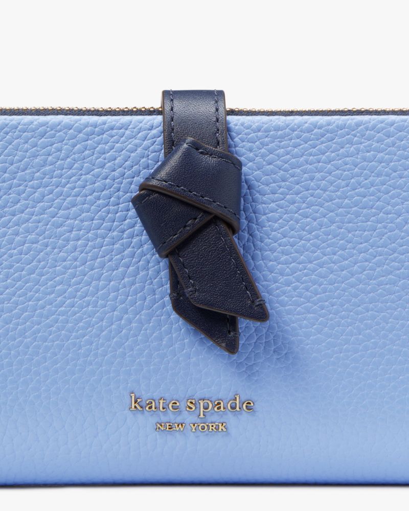 Kate Spade,Knott Colorblocked Zip Slim Wallet,Leather,Bi Fold,Logo,Metal,Casual,Blue