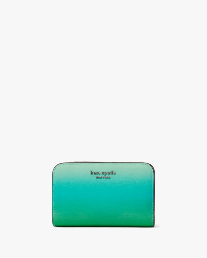 Kate Spade,Morgan Ombre Compact Wallet,Leather,Bi Fold,Metal,Logo,Scratch Resistant,Casual,