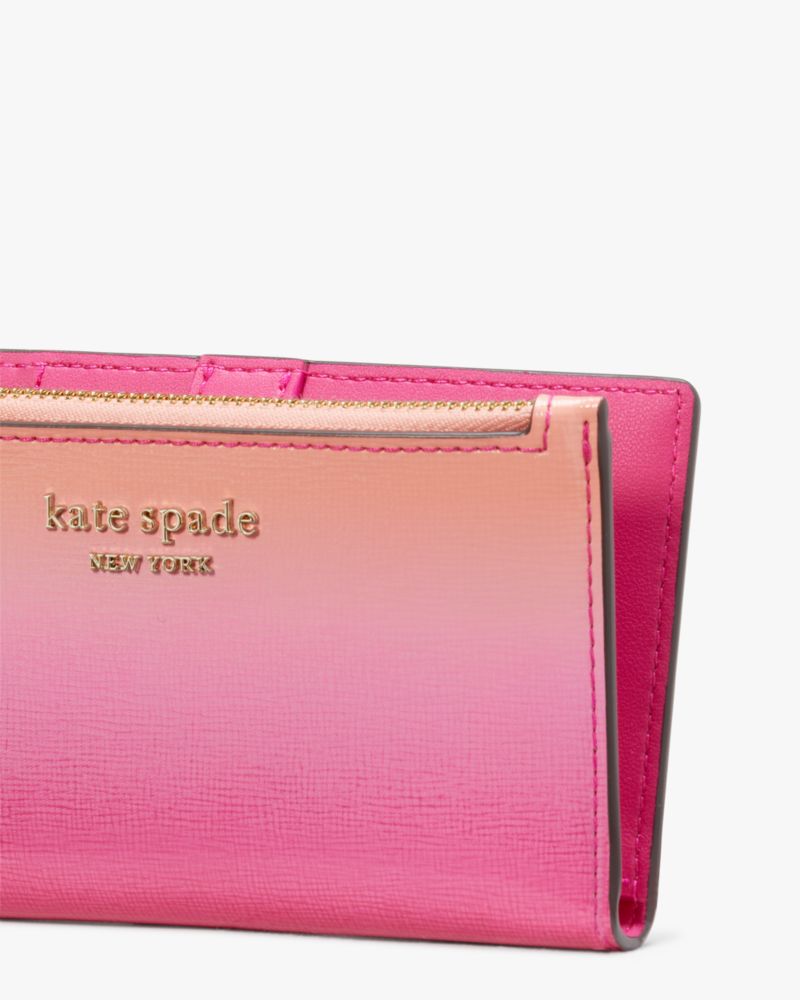 Kate Spade,Morgan Ombre Small Slim Bifold Wallet,Leather,Bi Fold,Metal,Logo,Scratch Resistant,Casual,Multi Color