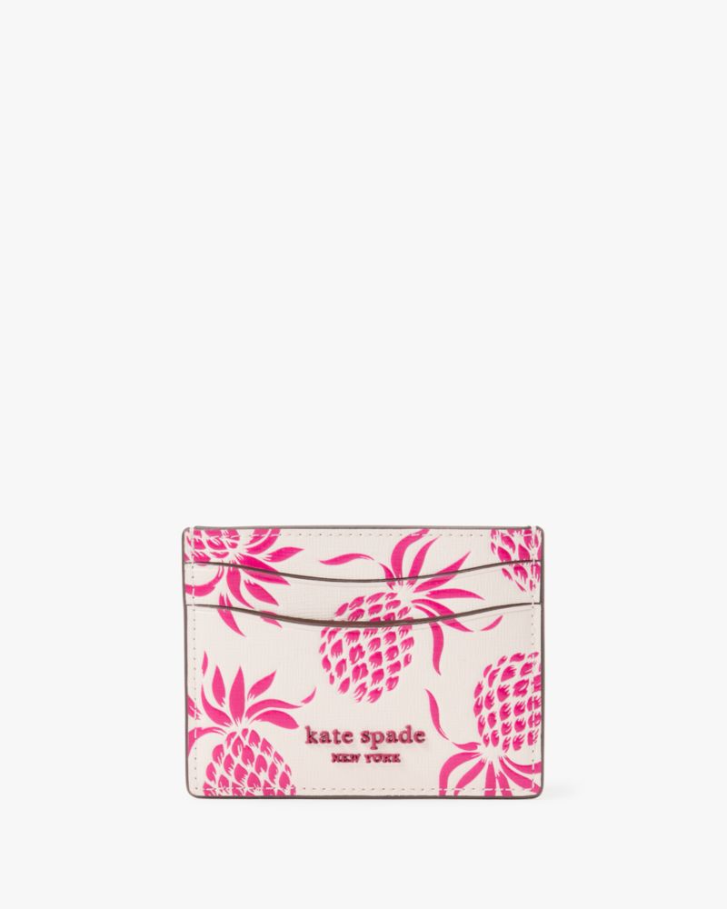 Kate Spade,Morgan Pineapple Embossed Card Holder,Leather,Card Case,Metal,Logo,Scratch Resistant,Casual,