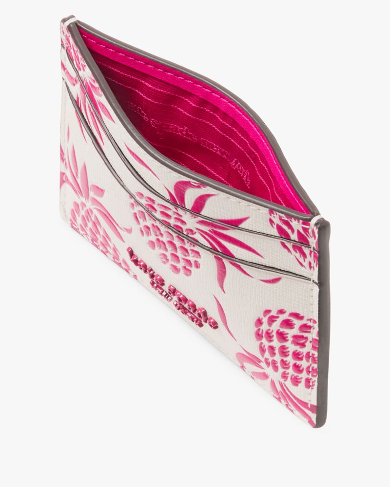 Kate Spade,Morgan Pineapple Embossed Card Holder,Leather,Card Case,Metal,Logo,Scratch Resistant,Casual,