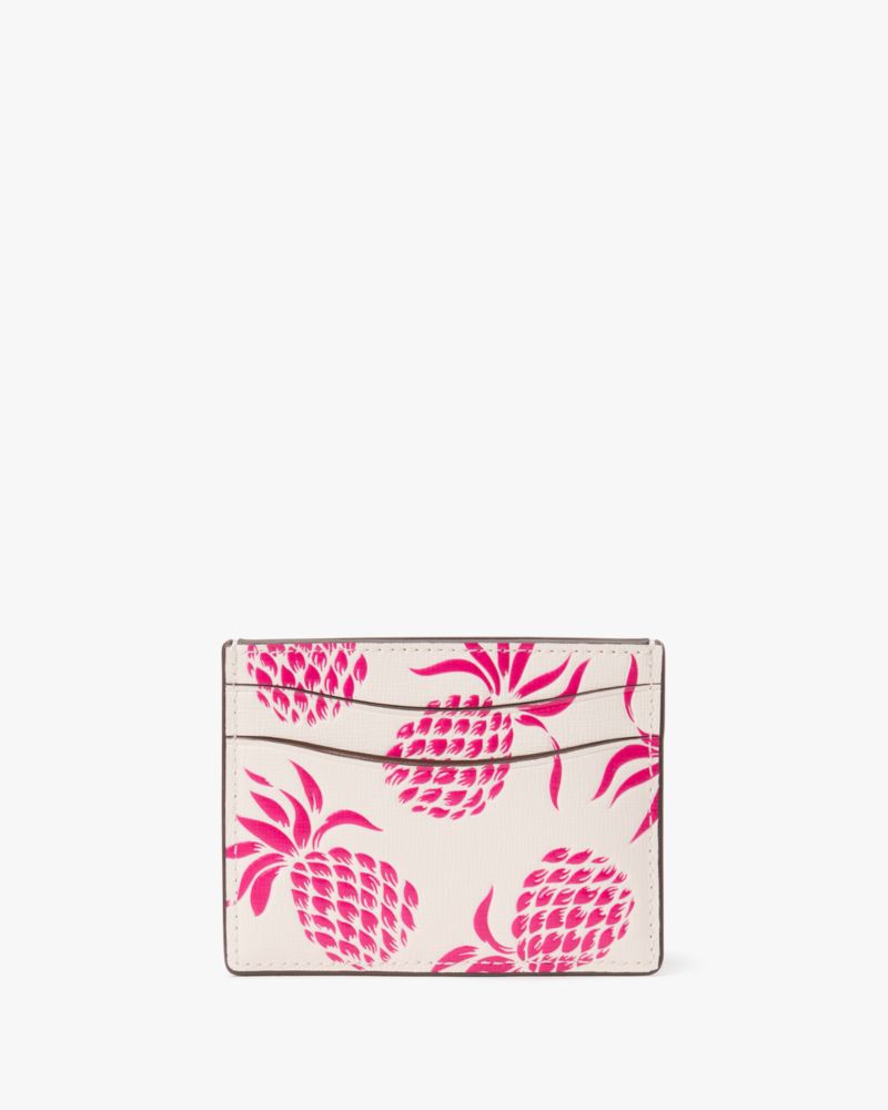 Kate Spade,Morgan Pineapple Embossed Card Holder,Leather,Card Case,Metal,Logo,Scratch Resistant,Casual,