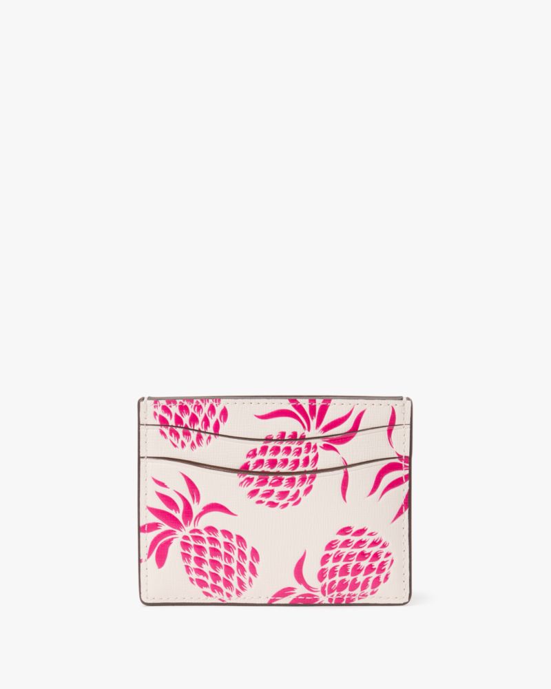 Kate Spade,Morgan Pineapple Embossed Card Holder,Cream Multi