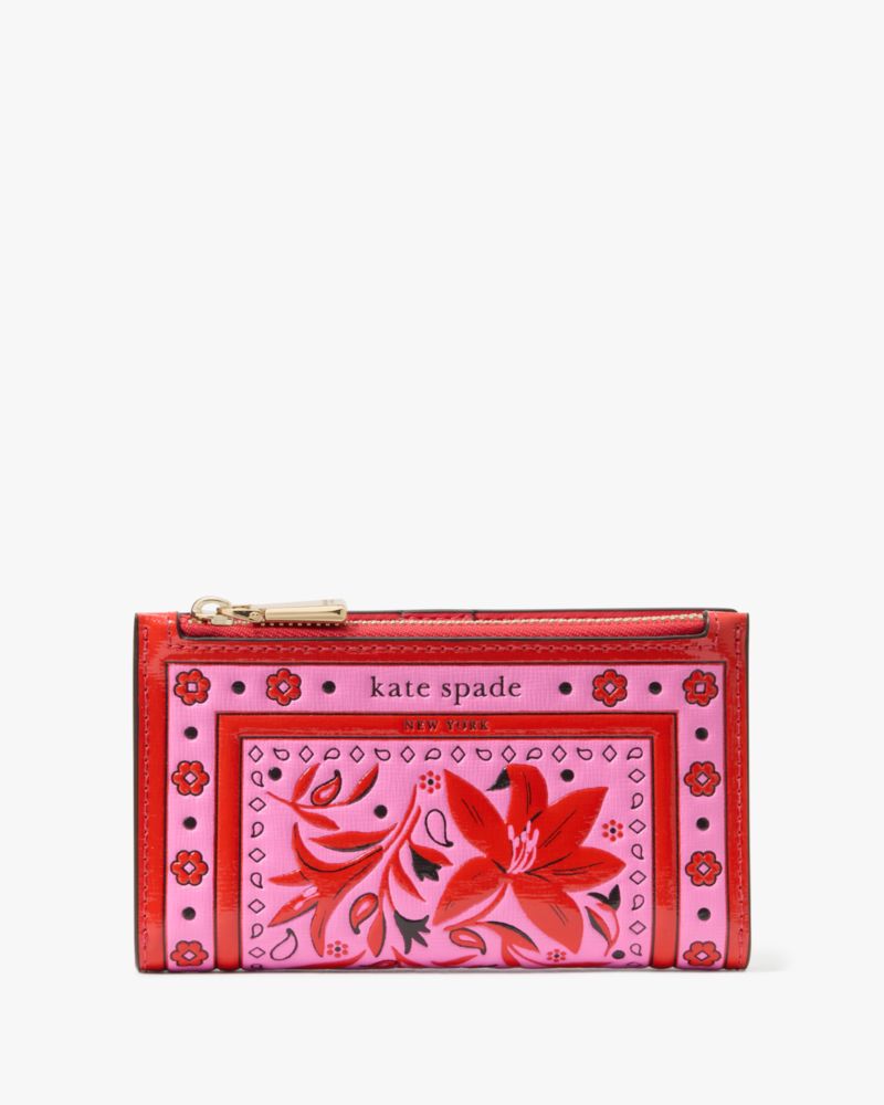 Kate Spade,Morgan Bandana Small Slim Bifold Wallet,Pink Multi