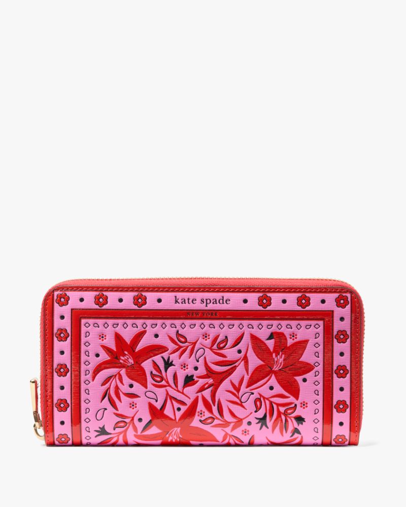 Kate Spade,Morgan Bandana Zip-around Continental Wallet,Pink Multi