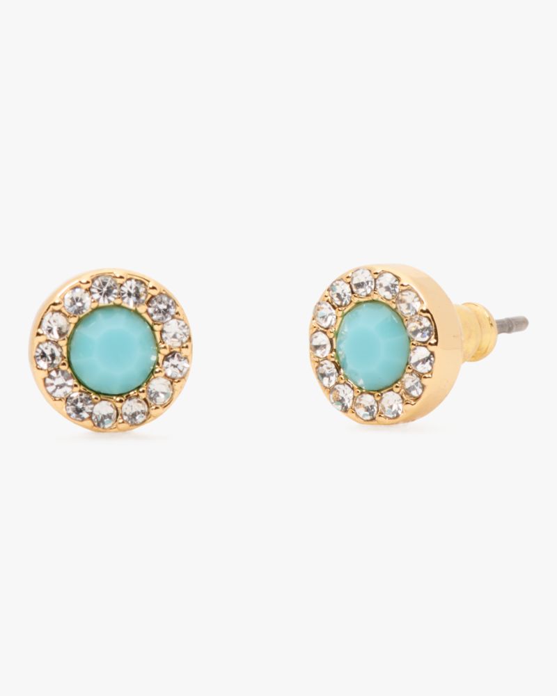 Kate Spade,You're A Gem Pave Halo Studs,Studs,Rhinestones,Stones,Pave Embellishment,Gold Metal,Titanium,Day Party,Turquoise