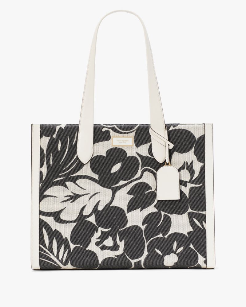 Kate Spade,Manhattan Tropical Foliage Canvas Jacquard Over The Shoulder Tote,Black Multi