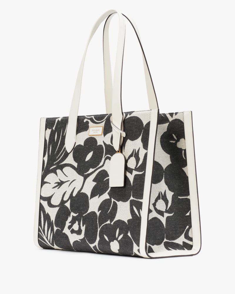 Kate Spade,Manhattan Tropical Foliage Canvas Jacquard Over The Shoulder Tote,Black Multi