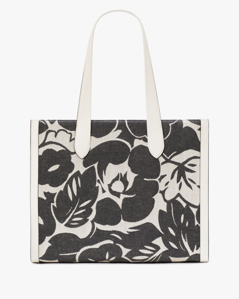 Kate Spade,Manhattan Tropical Foliage Canvas Jacquard Over The Shoulder Tote,Leather,Tote,Logo,Metal,Piping,Casual,Multi Color