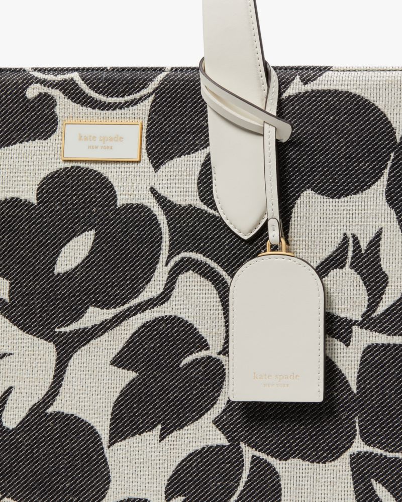 Kate Spade,Manhattan Tropical Foliage Canvas Jacquard Over The Shoulder Tote,Leather,Tote,Logo,Metal,Piping,Casual,Multi Color