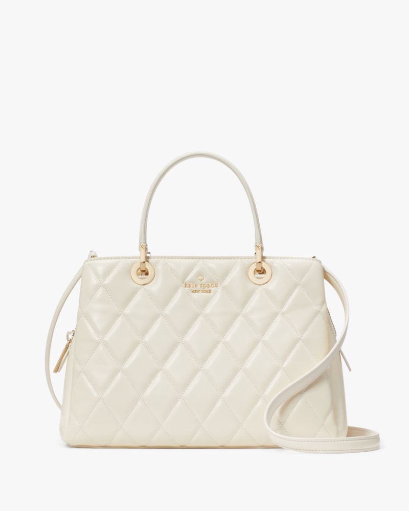 Kate Spade,Carey Quilted Sullivan Satchel,Lining Leather,Satchel,Logo,Metal,Lined,Day Party,Cream