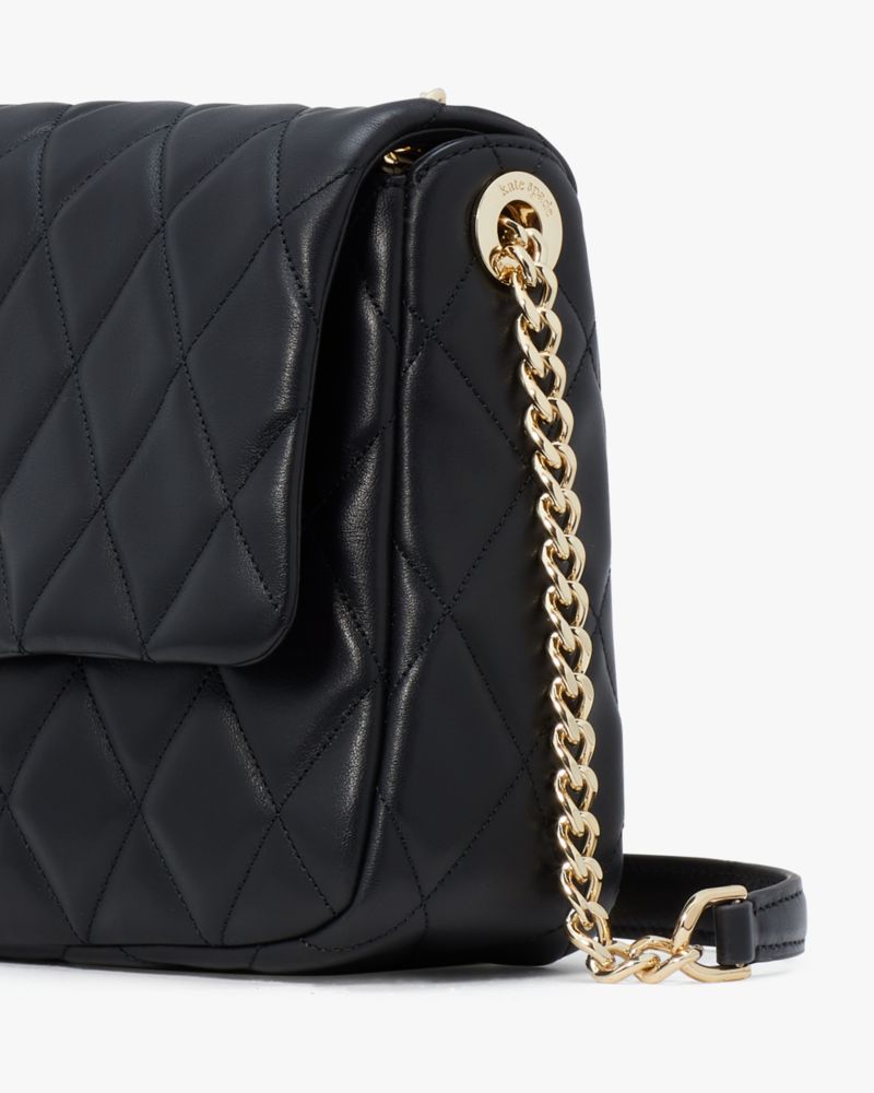 Kate Spade,Carey Medium Flap Shoulder Bag,Lining Leather,Shoulder Bag,No Embellishment,Lined,Gold Metal,Day Party,Black