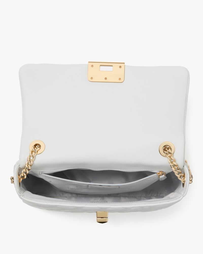 Kate Spade,Carey Medium Flap Shoulder Bag,Lining Leather,Shoulder Bag,No Embellishment,Lined,Gold Metal,Day Party,Gray