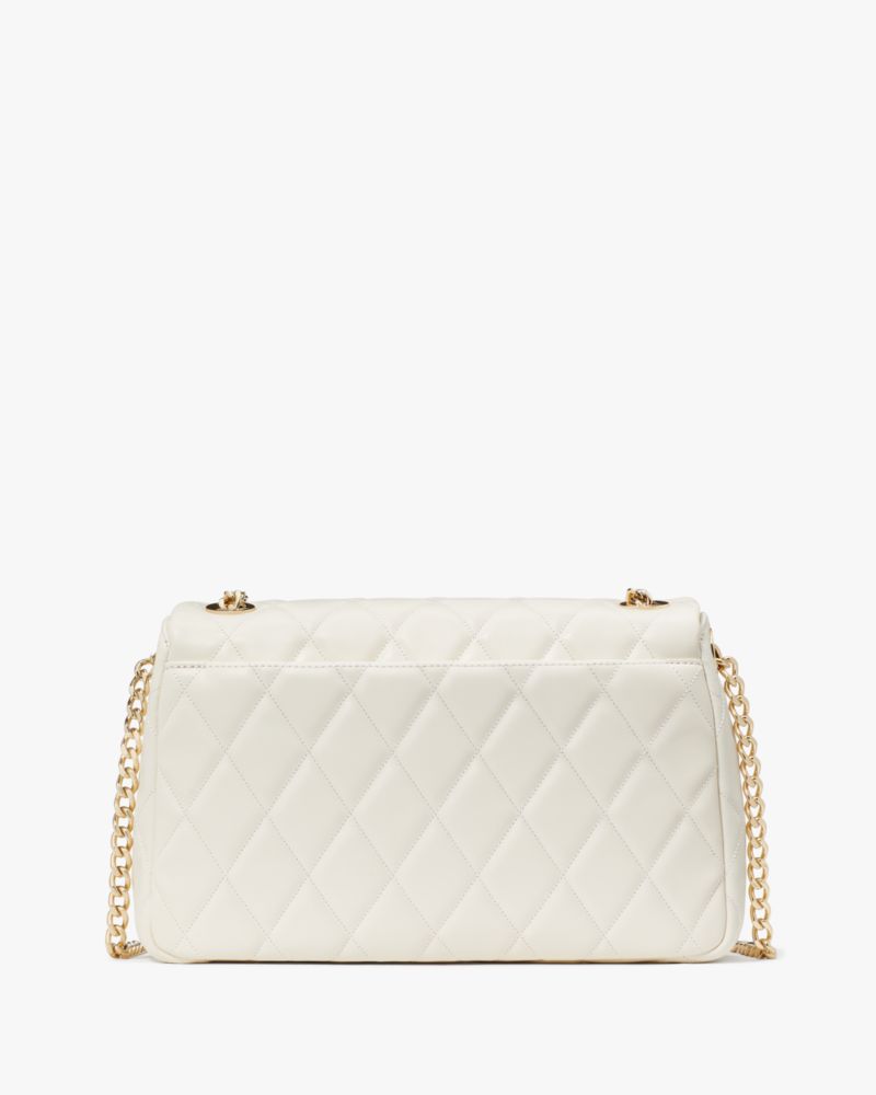 Kate Spade,Carey Medium Flap Shoulder Bag,Lining Leather,Shoulder Bag,No Embellishment,Lined,Gold Metal,Day Party,Cream