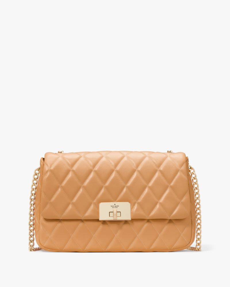 Kate Spade,Carey Medium Flap Shoulder Bag,Tiramisu Mousse