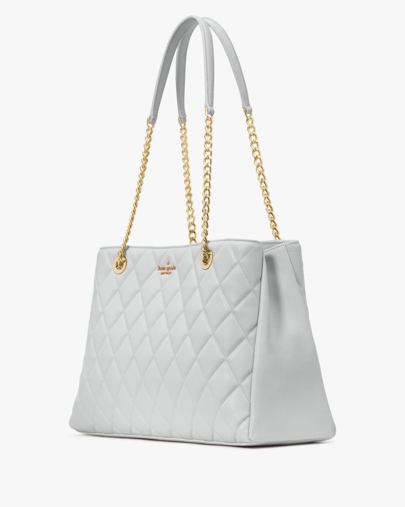 Kate Spade,Carey Quilted Tote,Lining Leather,Tote,Metal,Logo,Lined,Gold Metal,Day Party,Gray