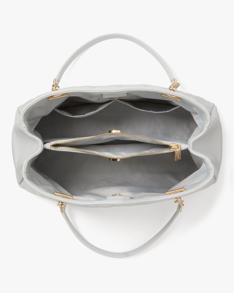 Kate Spade,Carey Quilted Tote,Lining Leather,Tote,Metal,Logo,Lined,Gold Metal,Day Party,Gray