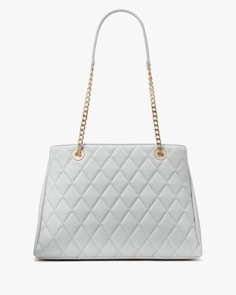 Kate Spade,Carey Quilted Tote,Lining Leather,Tote,Metal,Logo,Lined,Gold Metal,Day Party,Gray