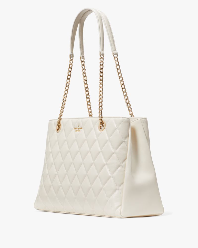 Kate Spade,Carey Quilted Tote,Lining Leather,Tote,Metal,Logo,Lined,Gold Metal,Day Party,Cream