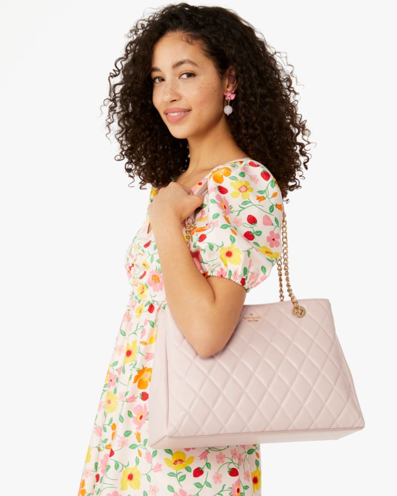 Kate Spade,Carey Quilted Tote,Rose Smoke