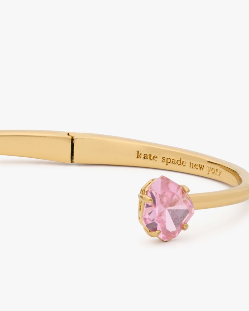 Kate Spade,Treasure Trove Hinge Cuff,Cubic Zirconia,Gem Embellishment,Stackable,Yellow Gold,Gold Metal,Day Party,Pink