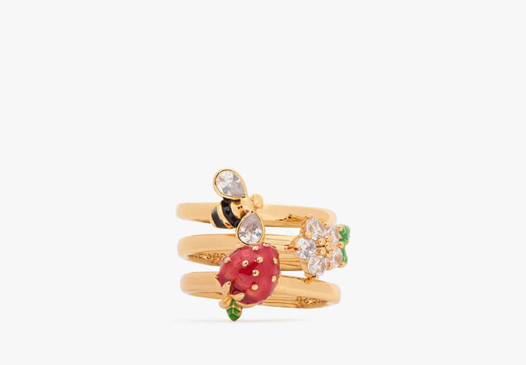 Kate Spade,Strawberry Fields Stackable Ring Set,Red Multi image number 0