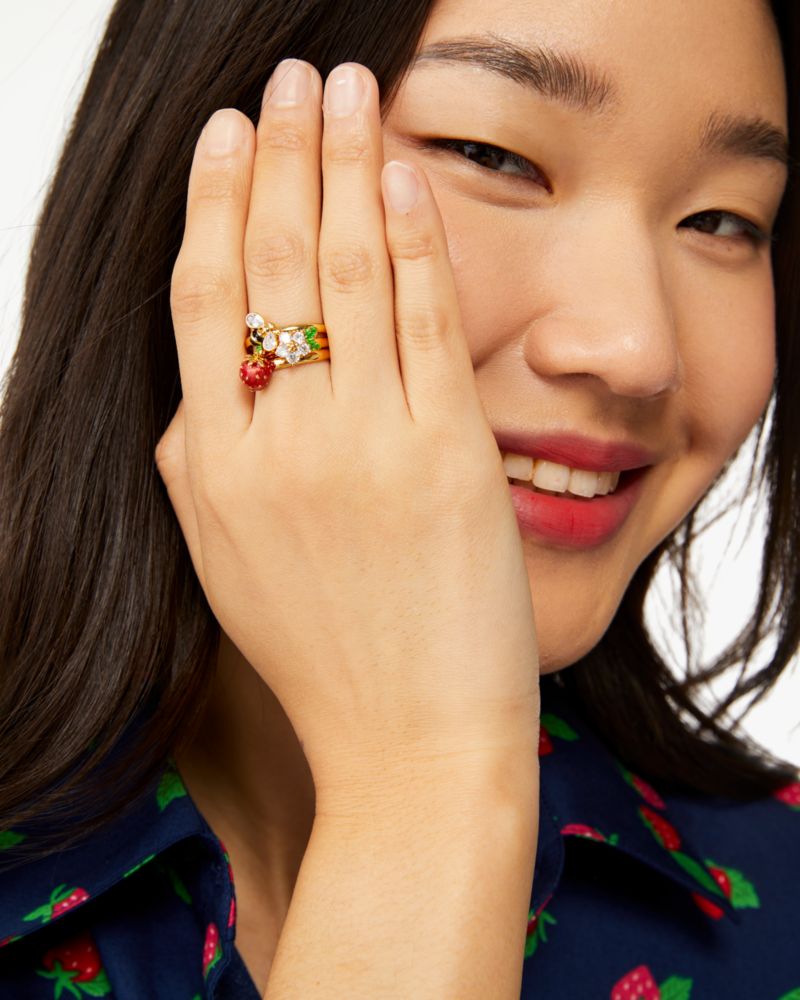 Kate Spade,Strawberry Fields Stackable Ring Set,Red Multi